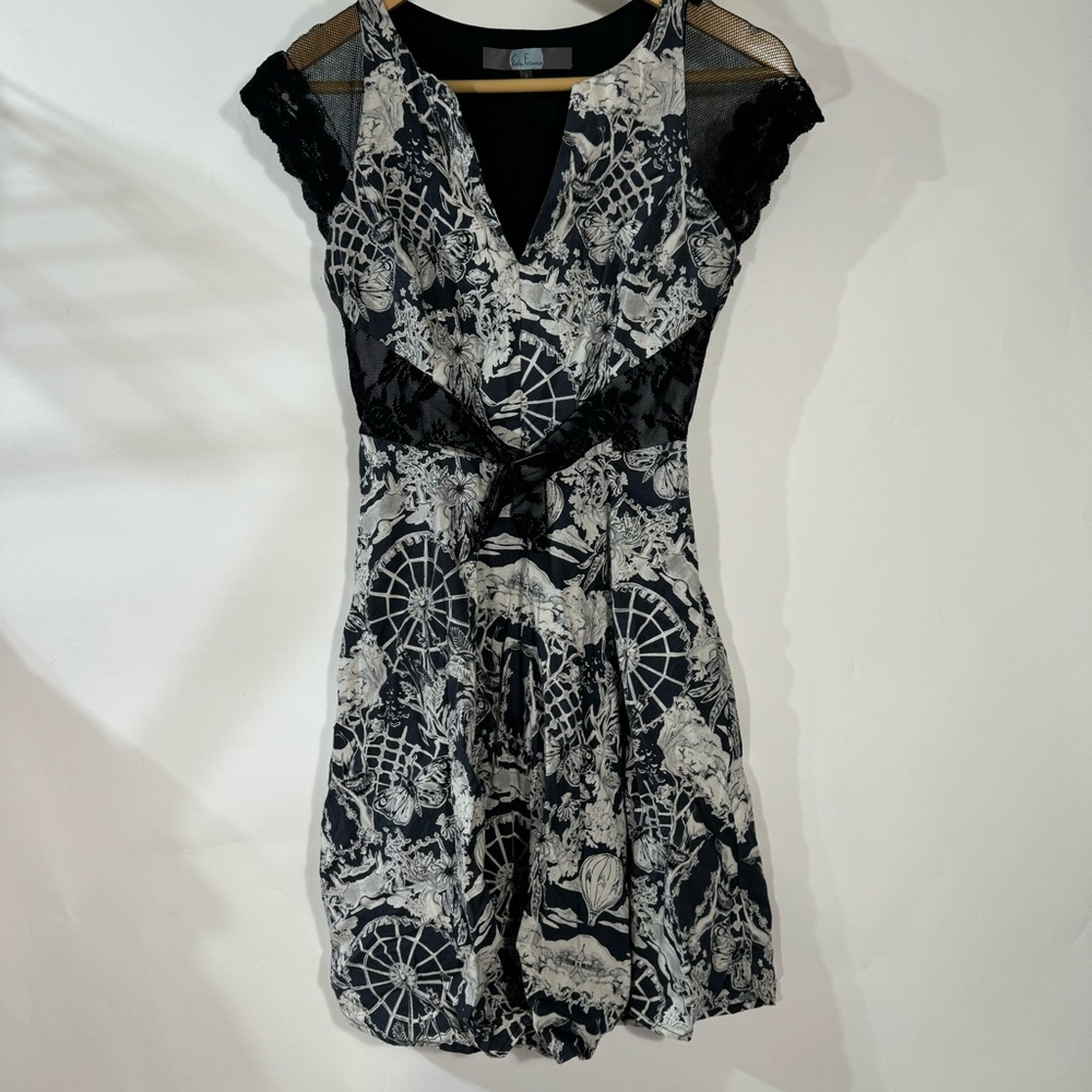 Eva Franco Black White V Neck Midi Dress